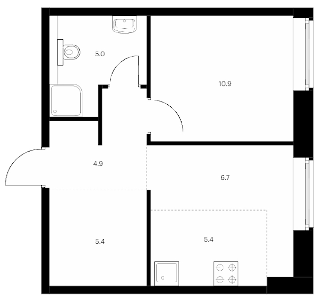 1-комнатная квартира 38.3 м², 1/9 эт., ЖК «Лермонтовский 54»
